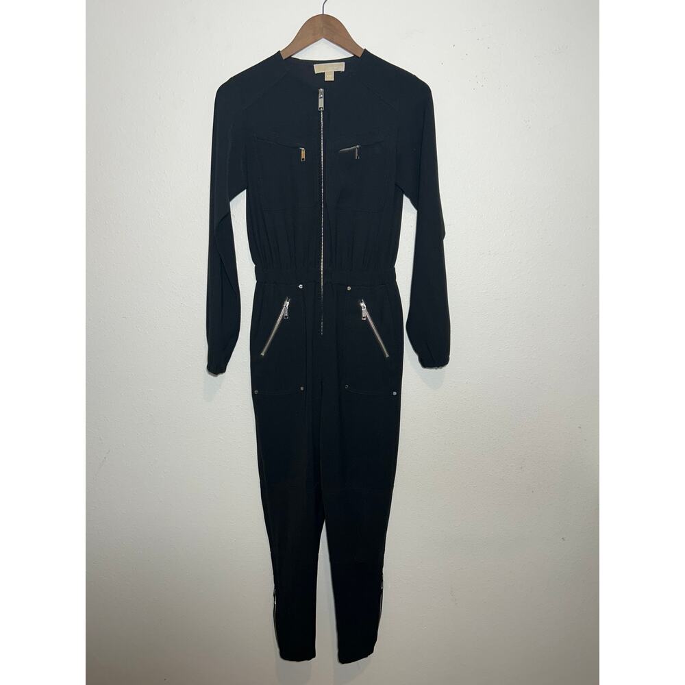 MICHAEL Michael Kors Black Long-Sleeve Zip Front Jumpsuit